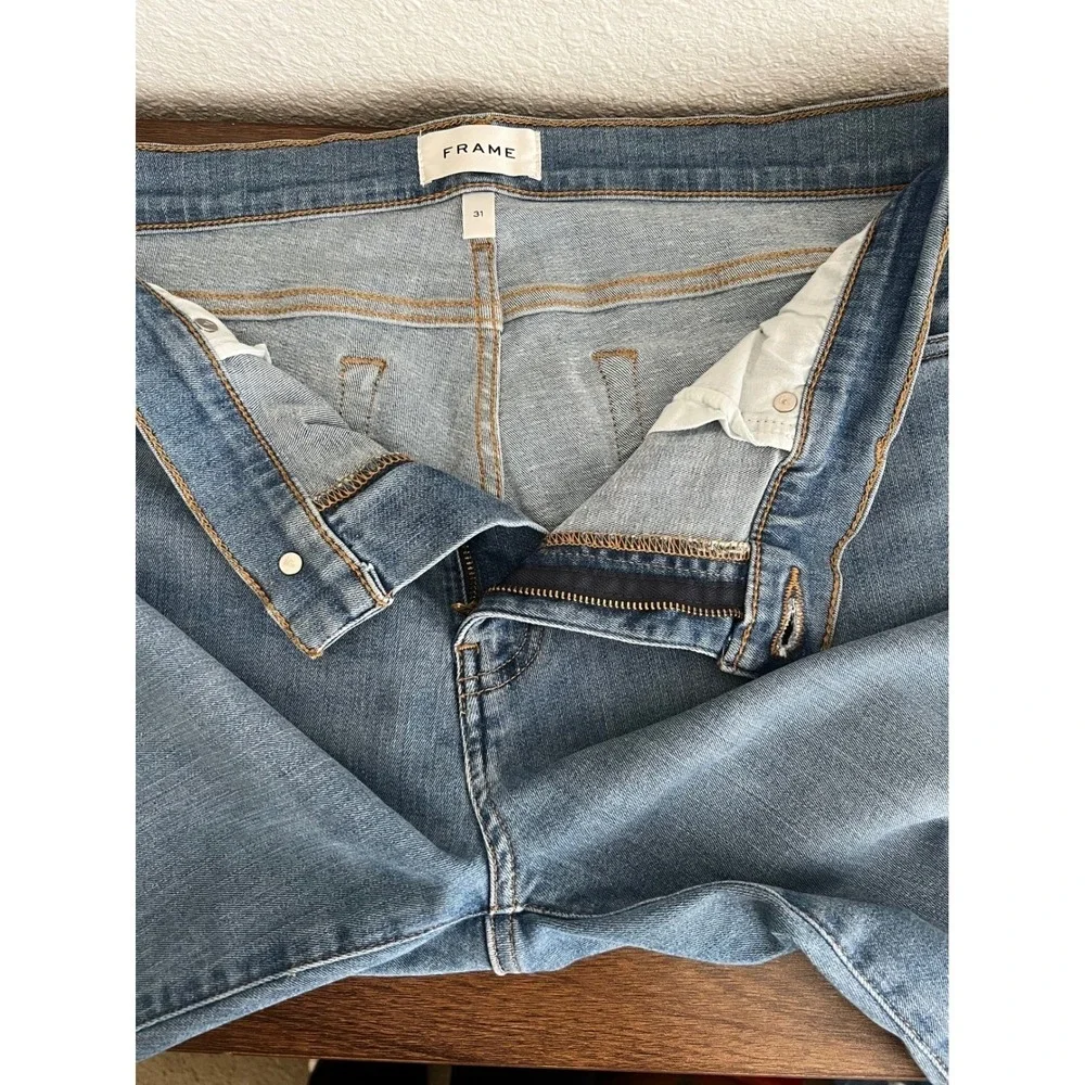 FRAME Le‎ High Straight Jeans Quirky Wash Blue Stretch Denim Size 31 Preppy Chic - Picture 6 of 10
